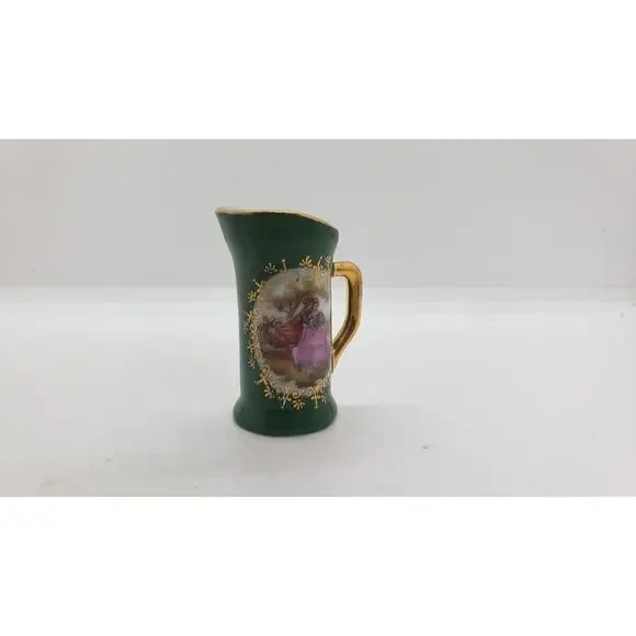 Vintage Limoges Miniature Pitcher Porcelain with 24k Gold Trim Courting Couple - Picture 2 of 10